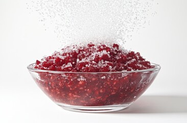 Poster - A bowl of red jelly topped with granulated sugar, creating a sweet dessert appeal.