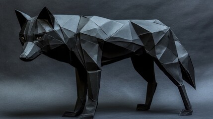 Poster - A geometric black paper sculpture of a wolf, showcasing artistic design and craftsmanship.