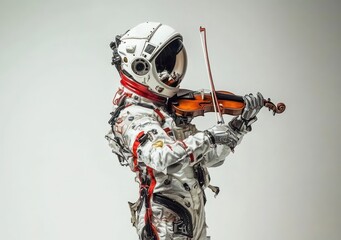 Aufkleber - An astronaut playing a violin in a creative and surreal setting.