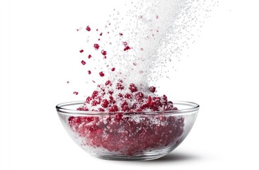 Poster - A bowl filled with red granules being sprinkled with white sugar.
