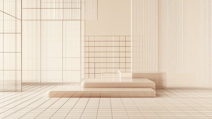 Poster - Minimalist interior space with soft lines and neutral tones, emphasizing tranquility and design.