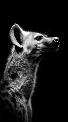 Poster - A monochrome portrait of a hyena, showcasing its distinctive features and expression.