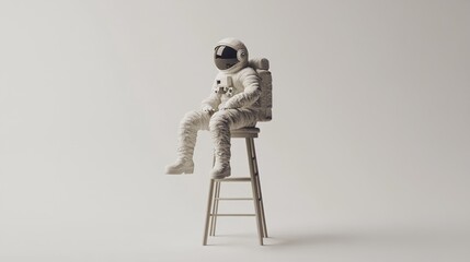 Leinwandbilder - An astronaut figure seated on a stool, blending space themes with everyday objects.
