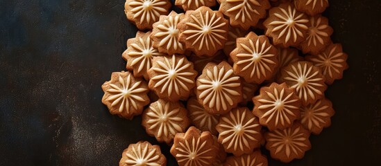 Canvas Print - Iced gingerbread cookies arranged in an elegant display perfect for holiday desserts on a dark background