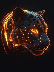 Poster - A glowing, stylized leopard head with fiery accents against a dark background.