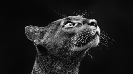 Aufkleber - A close-up of a panther's face looking upward, captured in black and white.