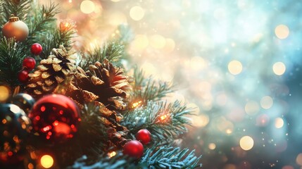 Poster - colorful christmas lights with festive decorations and blurred bokeh background creating a warm holi