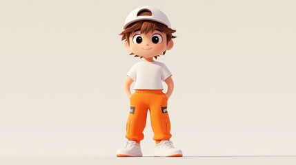 Poster - A cheerful cartoon boy in casual attire, standing confidently with hands in pockets.