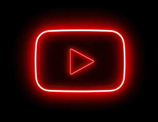 simple neon youtube play button glowing red social media symbol black background video streaming pla