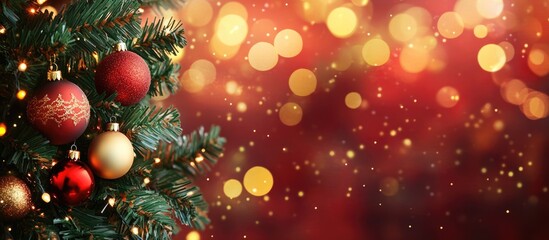 Poster - Abstract festive Christmas background with bokeh lights and ornaments creating a vibrant holiday atmosphere perfect for seasonal promotions.