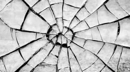 Poster - Cracked texture on broken glass surface showcasing intricate patterns and details in monochrome tones for artistic backgrounds