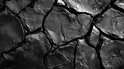 Poster - Cracked dark ground surface texture showcasing intricate patterns and natural erosion details for artistic and design applications