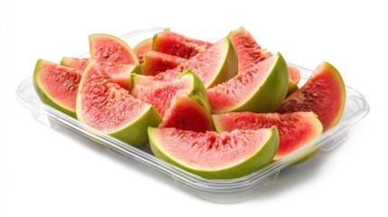 Poster - Slices of watermelon arranged in a clear plastic container, ready for consumption.
