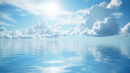 Poster - serene ocean view with cloudy sky reflecting on calm water surface during daytime tranquility and nature beauty abstract backdrop