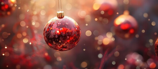 Poster - Red and gold Christmas ornaments glistening with holiday sparkle against a beautifully blurred festive background
