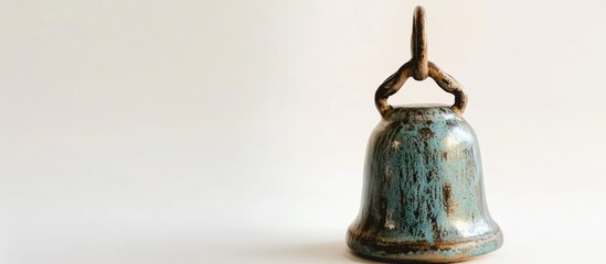 Poster - Ceramic decorative bell with a unique design elegantly displayed on a clean white background showcasing its artistic craftsmanship.