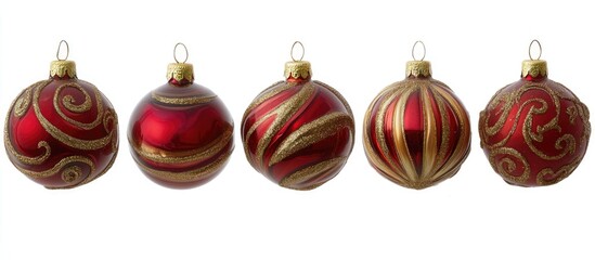 Canvas Print - Elegant red and gold Christmas tree ornaments showcasing intricate designs and textures for festive holiday dÃ©cor