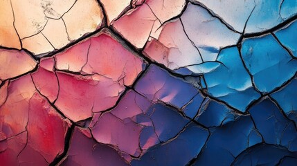 Poster - Textured cracked wood surface in vibrant colors showcasing natural beauty and artistic patterns for creative design applications.