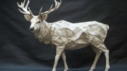Fototapete - A geometric paper sculpture of a deer, showcasing artistic craftsmanship and design.