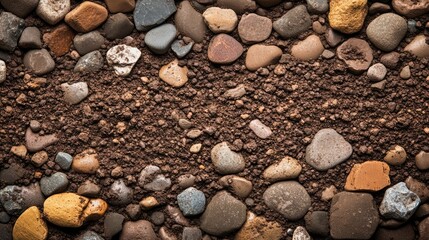 Poster - Cracked clay soil and pebbles textured background for nature and environmental themes in design and creative projects