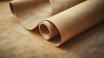 Poster - Craft brown wrapping paper texture with soft folds showcasing natural fibers ideal for packaging and decorative projects.