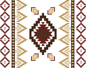 Wall Mural - Embroidered cross-stitch ethnic fabric Geometric ornament ethnic pattern design. Use for fabric, textile, interior decoration elements, upholstery, and wrapping. Traditional geometric ethnic fabric