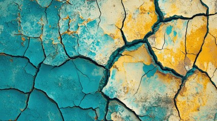Poster - Cracked earth texture with vibrant colors showcasing an abstract natural background for artistic and environmental themes