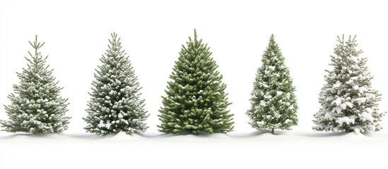 Wall Mural - variety of Christmas trees in different styles and sizes set against a white background for holiday decor and seasonal celebrations