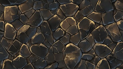 Poster - Seamless texture of cracked ground surface featuring dark stones with intricate patterns and highlights for design and background use