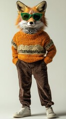Poster - A stylish anthropomorphic fox in an orange sweater and glasses, posing confidently.