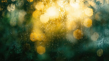 Aufkleber - Abstract background of a blurred dirty glass texture with golden bokeh lights creating a moody atmospheric effect in soft focus.