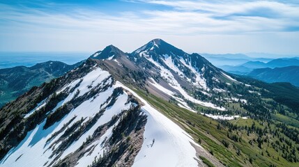 Aufkleber - Majestic mountain landscape with distant snow-capped peaks under a clear blue sky showcasing natural beauty and adventure potential