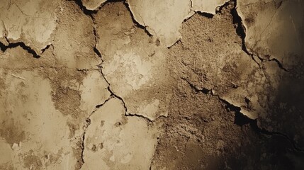 Poster - Aged concrete wall texture with cracks and stains providing a rustic outdoor background for design and artistic projects