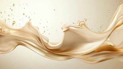 Poster - Elegant silky wave with bokeh particles on a creamy background ideal for luxury or beauty design concepts
