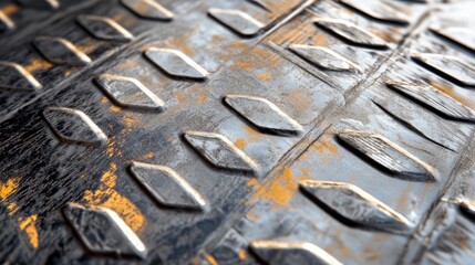 Poster - Textured aluminum sheet with intricate patterns and a weathered appearance showcasing industrial aesthetic and surface detail.