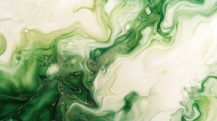 Poster - Elegant cream and green watercolor abstract background with fluid textures and harmonious blending creating a serene artistic backdrop.