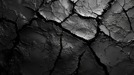 Poster - Cracked dry mud surface texture black background for artistic or natural design concepts