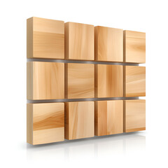 Aufkleber - A modern, abstract arrangement of wooden square blocks, emphasizing natural texture and form.