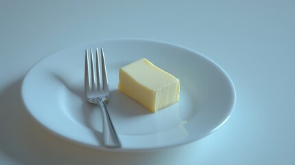 Aufkleber - Minimalist plate with butter and silver fork on a light background showing simple dining elegance and kitchen essentials.