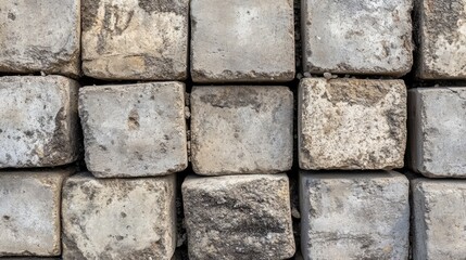 Poster - Grungy concrete block wall texture with weathered surfaces and imperfections ideal for backgrounds and architectural designs