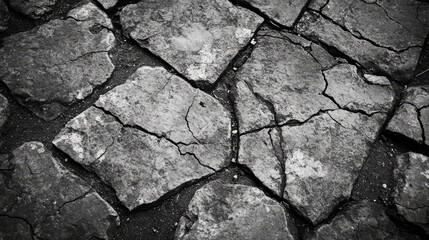 Poster - Cracked dry earth texture showcasing natural patterns and geological formations in monochrome tones for artistic and design use.