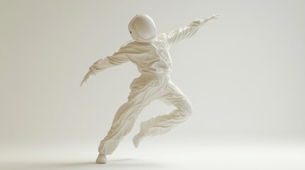 Leinwandbilder - A stylized figure in a white jumpsuit and helmet, striking a dynamic pose against a light background.