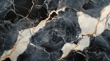Poster - Black and Cream Natural Marble Texture with Deep Veins and Polished Finish Ideal for Wall and Floor Tile Design Background