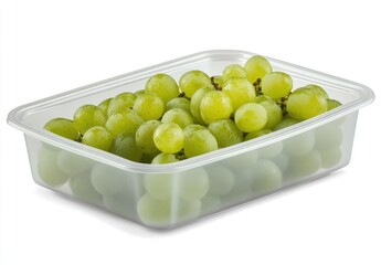 Sticker - A clear container filled with fresh green grapes, ready for consumption.