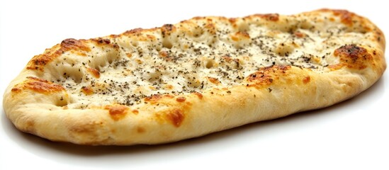 Poster - Delicious freshly baked flatbread topped with herbs and spices on a clean white background