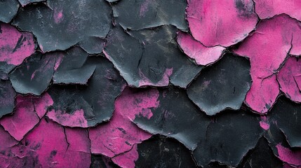 Poster - Close up of craquelured black and pink textured paper showcasing artistic patterns and color contrast for creative backgrounds and designs