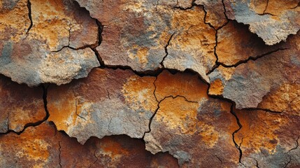 Poster - Cracked textured surface with rustic colors showcasing natural erosion and weathering in a detailed close-up representation