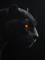 Poster - A close-up profile of a black panther with striking orange eyes against a dark background.