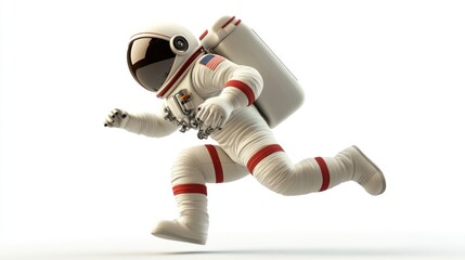 Poster - A stylized astronaut in a dynamic running pose, showcasing space exploration themes.