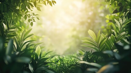 Poster - Serene nature backdrop with vibrant greenery creating a peaceful setting ideal for showcasing posters or postcards in a tranquil ambiance